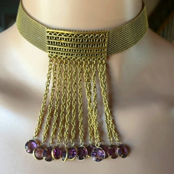 Goldette Jewelry - "Goldette" Mesh Drop Crystal Choker & Earrings